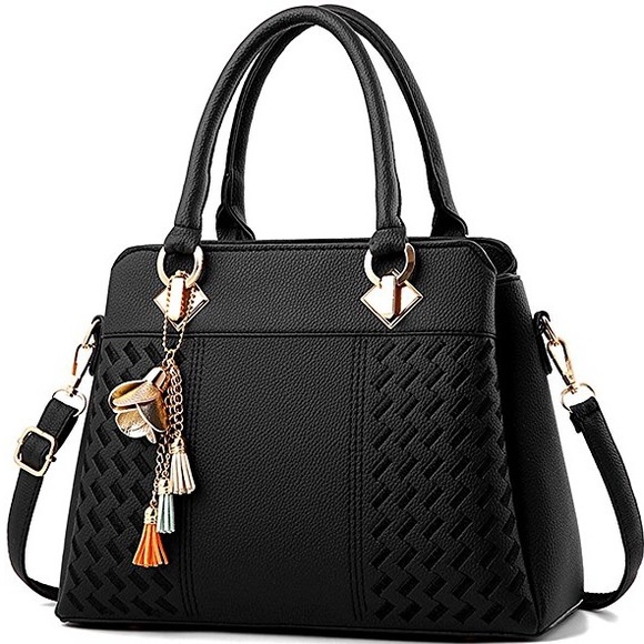 Bags | Black Pu Leather Handbag | Poshmark